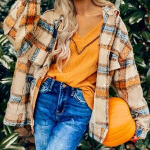 NWT POL CINNAMON BROWN 🤎 PLAID JACKET 🧥 - BROWN🤎 / ICED LATTE, Sz.S, BNWTIB